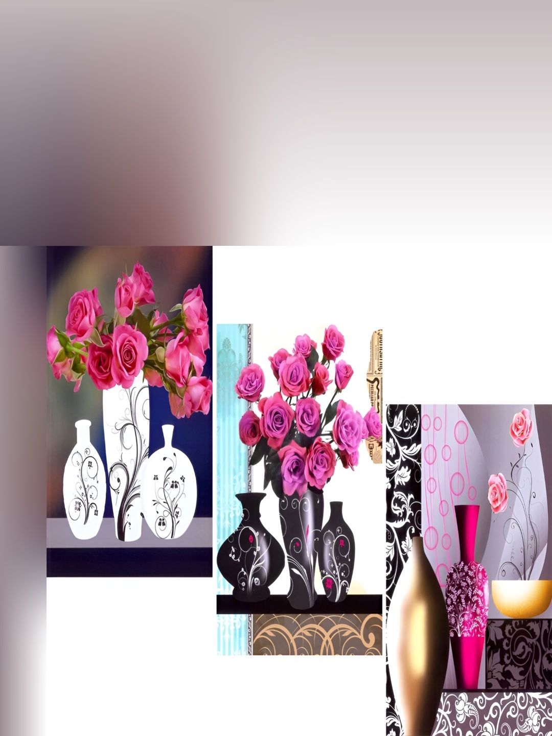 

WALLMAX White & Pink 3 Pcs Wooden Painting Wall Art
