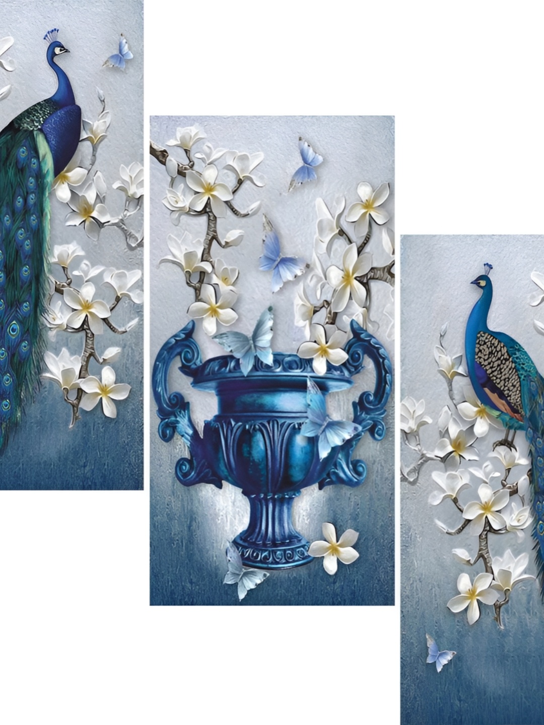 

WALLMAX 3 Pieces Blue Wooden Paintings Wall Arts