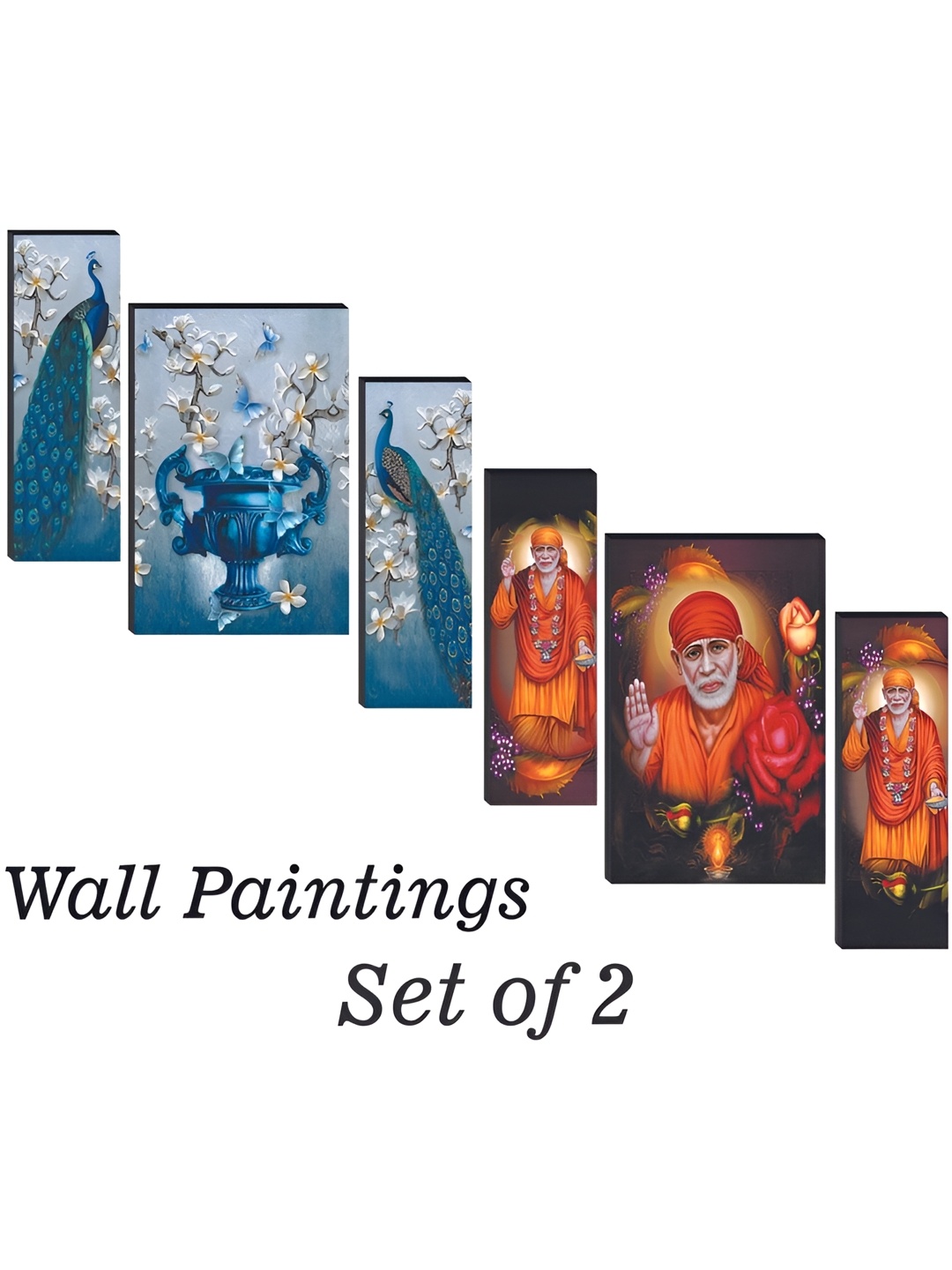 

WALLMAX Red & Blue 6 Pieces Wooden Paintings Wall Arts