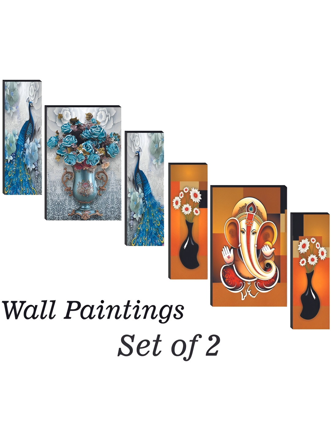 

WALLMAX Blue & Red 6 Pieces Wooden Paintings Wall Arts