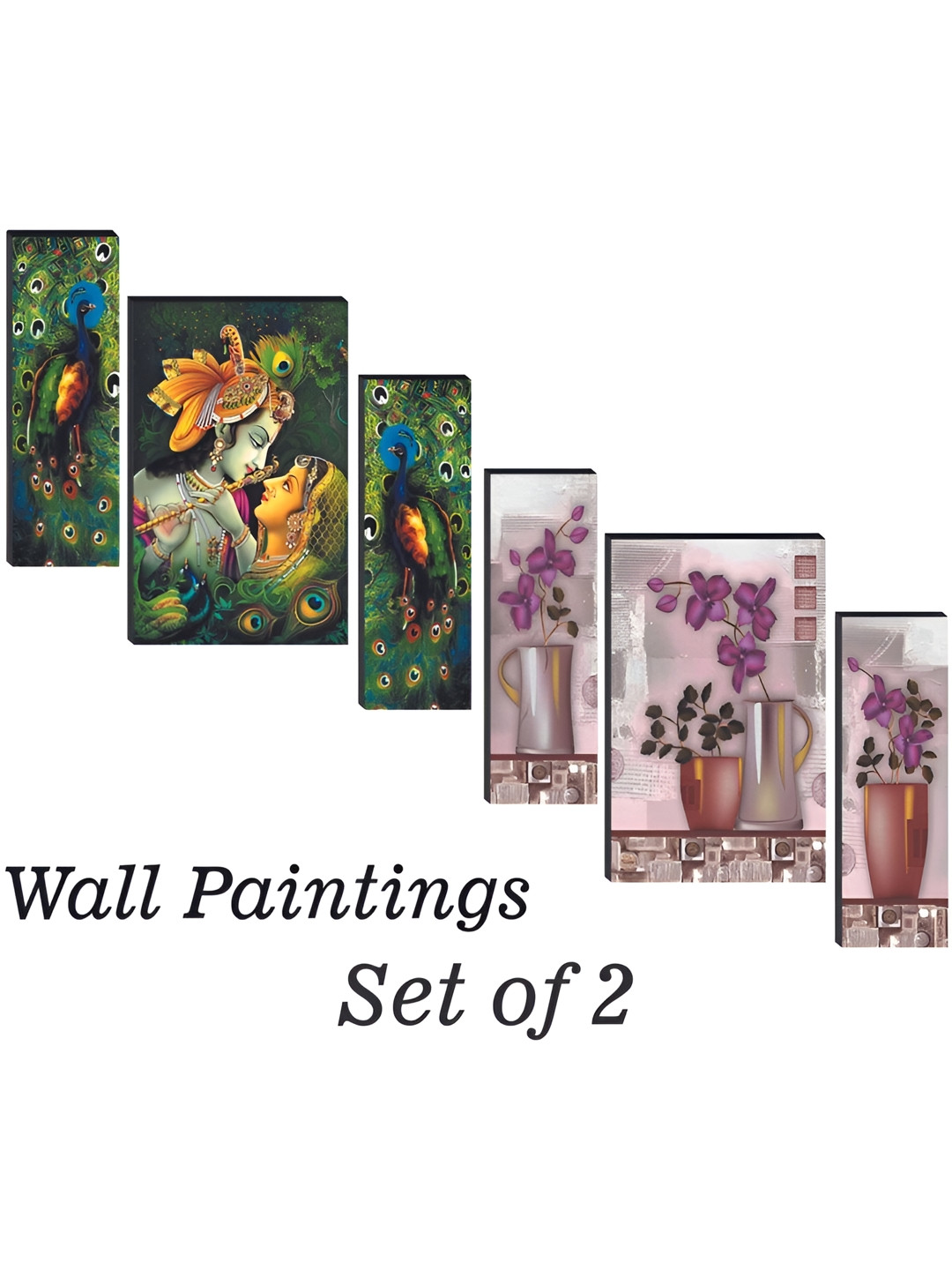 

WALLMAX Green & Purple 6 pieces Wooden Paintings Wall Arts