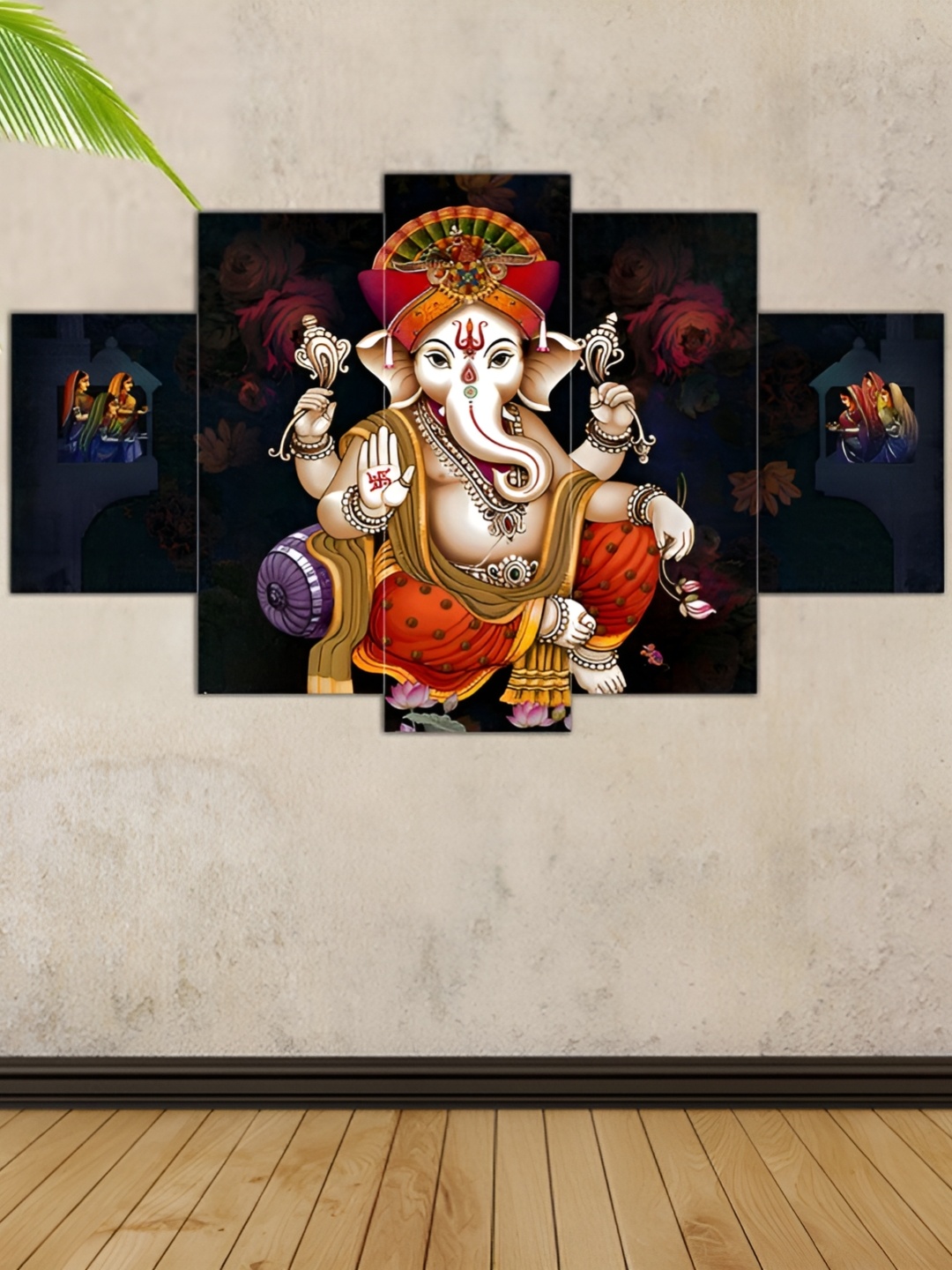 

WALLMAX Black & Beige 5 Pcs Lord Ganesha UV Textured Framed Painting Wall Art