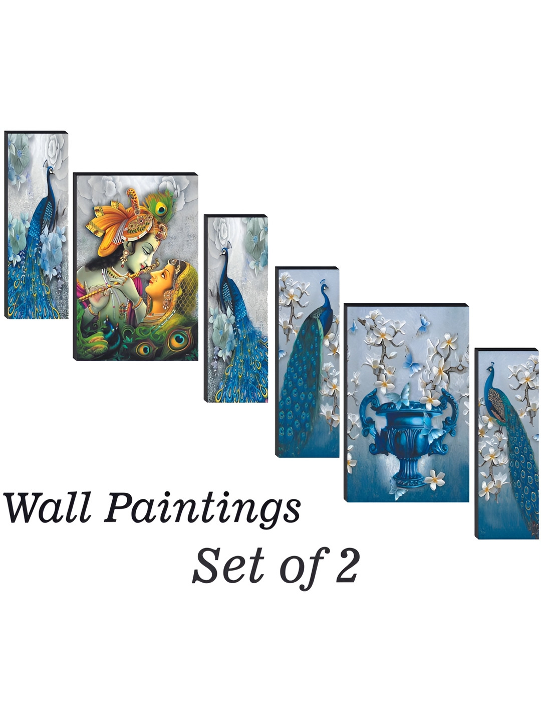 

WALLMAX Blue & Green 6 Pieces Wooden Paintings Wall Arts