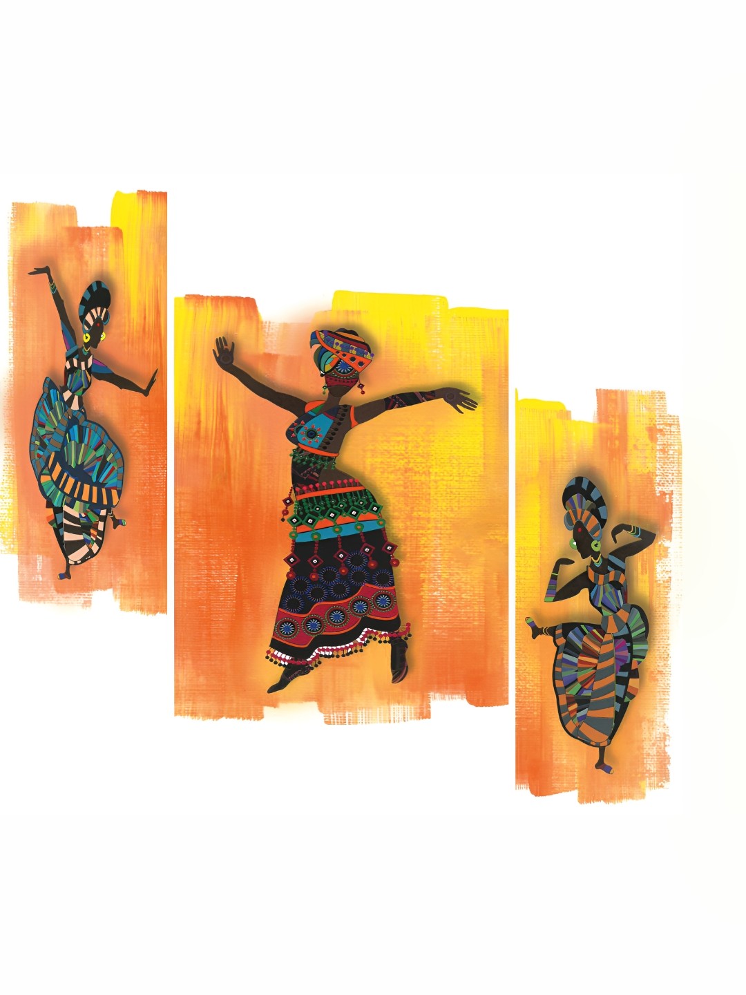 

WALLMAX Orange 3 Pieces Wooden Painting Wall Art