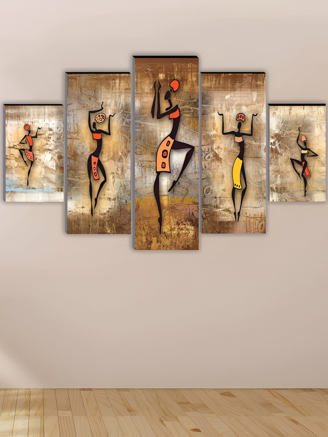 

WALLMAX Brown 5 Pieces Wooden Paintings Wall Arts