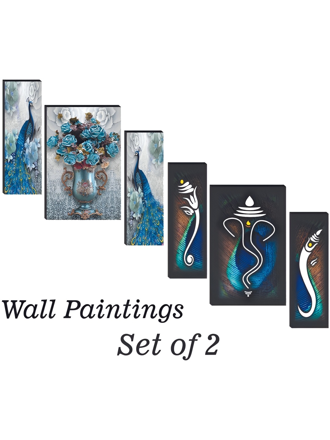 

WALLMAX Blue & White 6 Piece Wooden Religious Paintings Wall Art