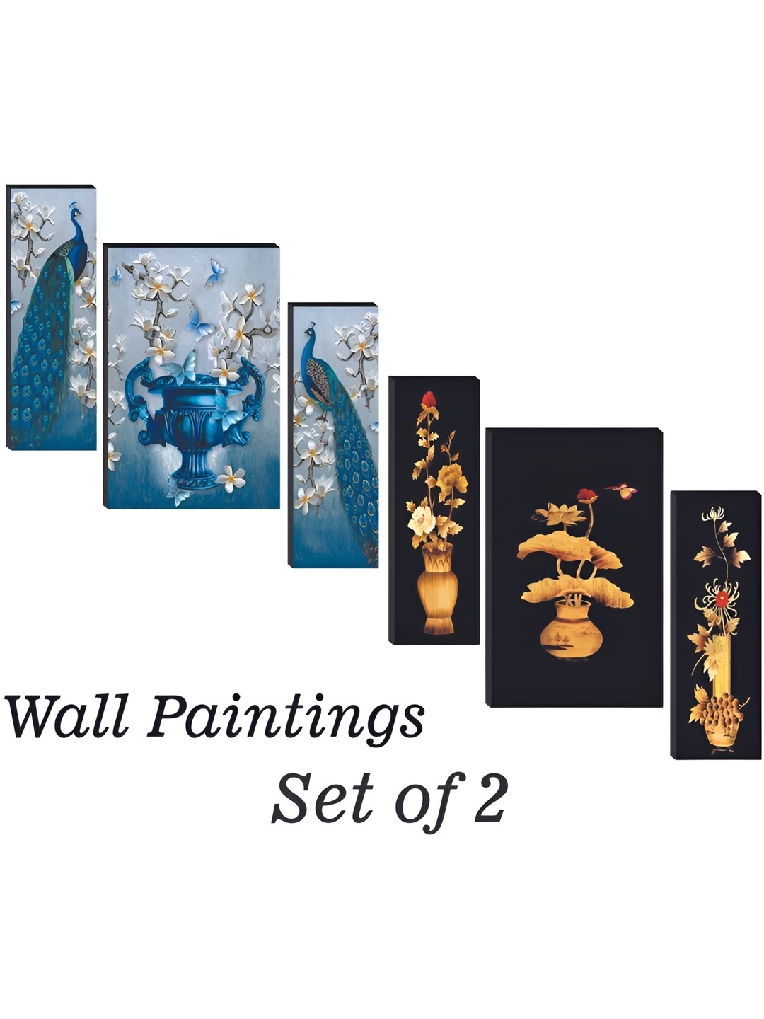 

WALLMAX Blue & Black 6 Pieces Wooden Birds Painting Wall Art