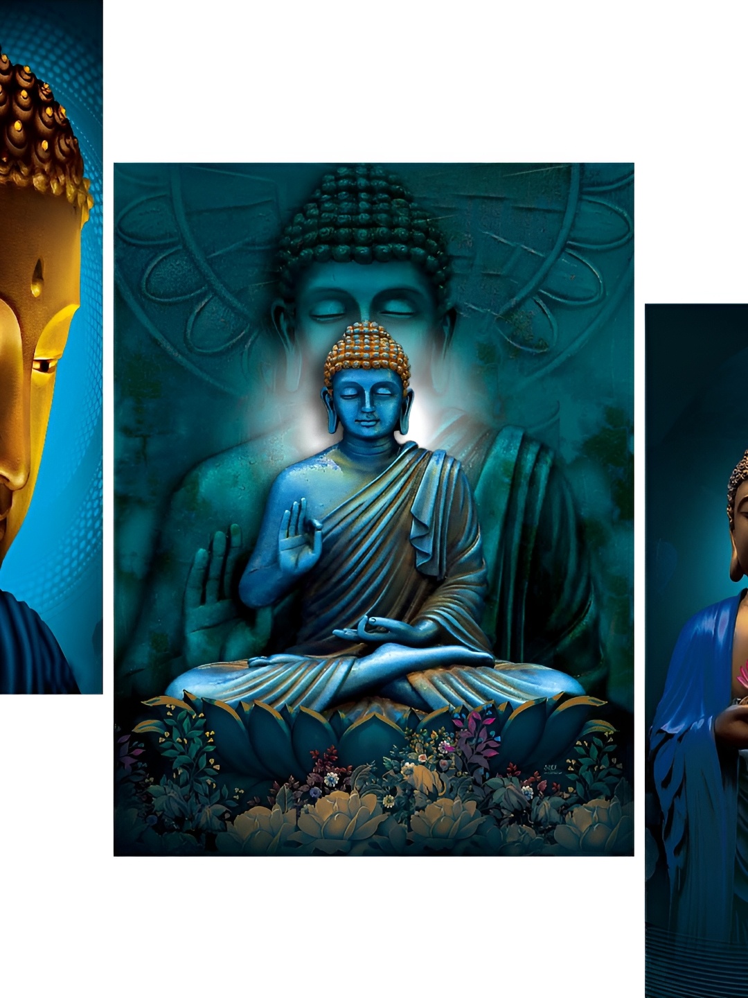 

WALLMAX Blue 3 Pieces Wooden Painting Wall Art