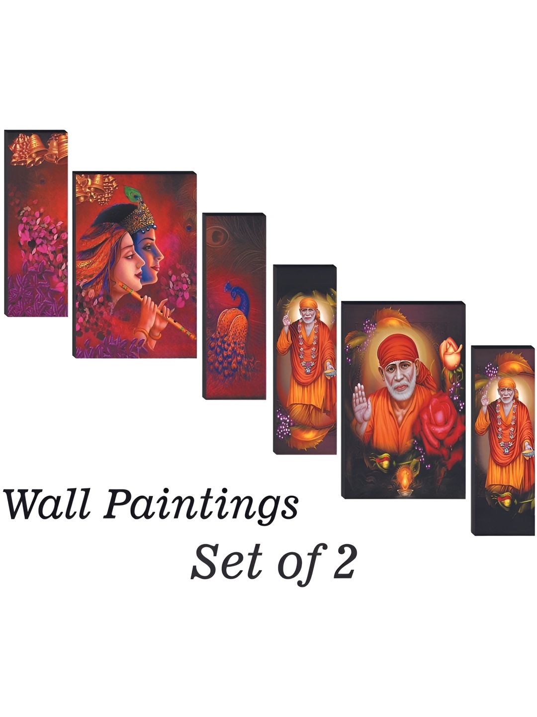 

WALLMAX Red & Blue Wooden Paintings Wall Arts