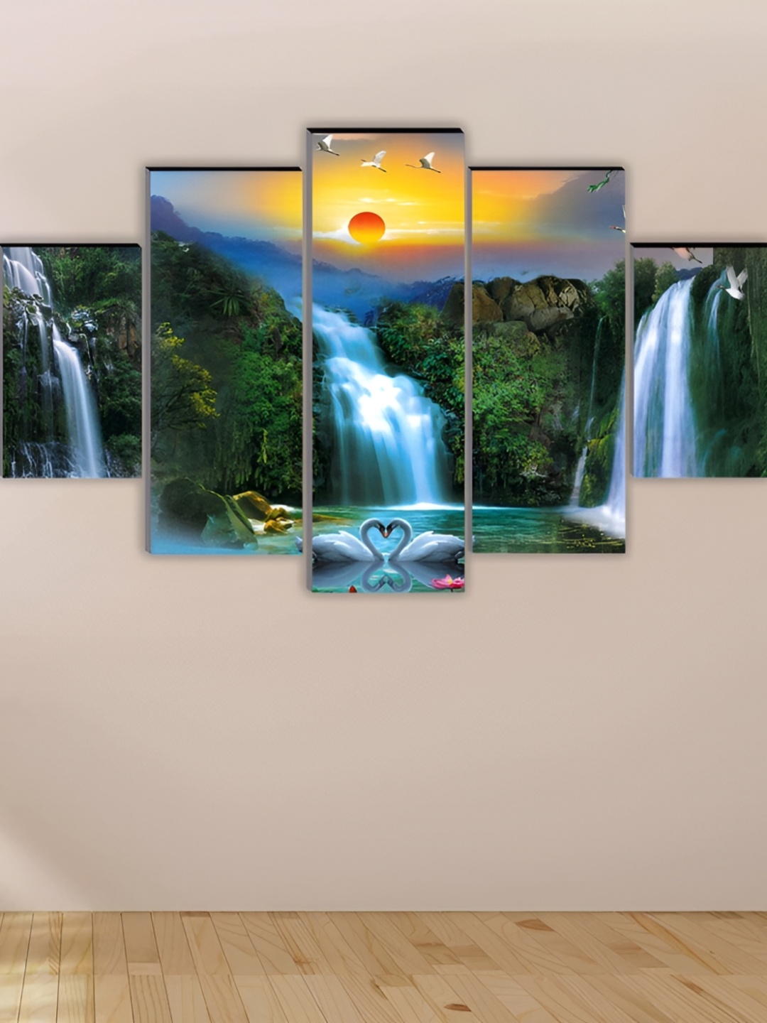 

WALLMAX Blue 5 Pcs Wooden Painting Wall Art, Multi