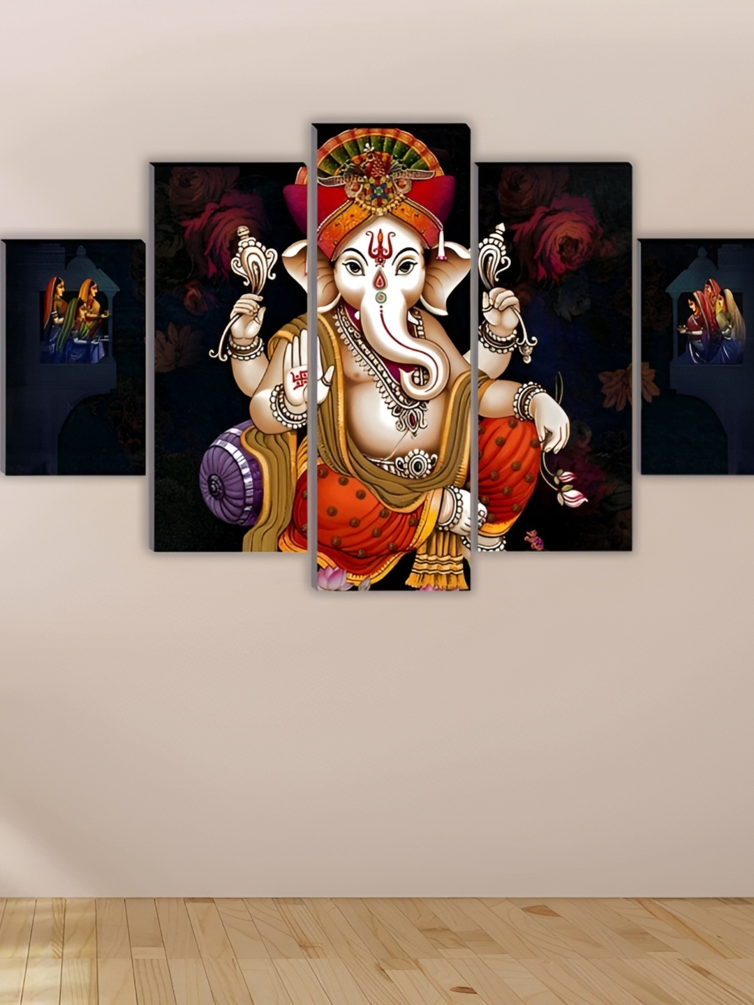 

WALLMAX Red 5 Pcs Wooden Paintings Wall Arts