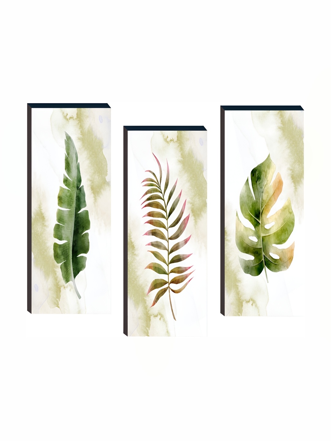 

WALLMAX Green 3 Pieces Wooden Floral and Botanical Wall Art