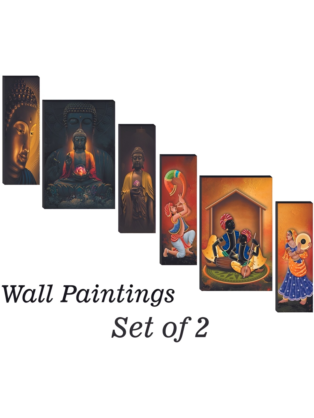 

WALLMAX Brown 6 Pcs Buddha & Musicians UV Textured Framed Painting Wall Art