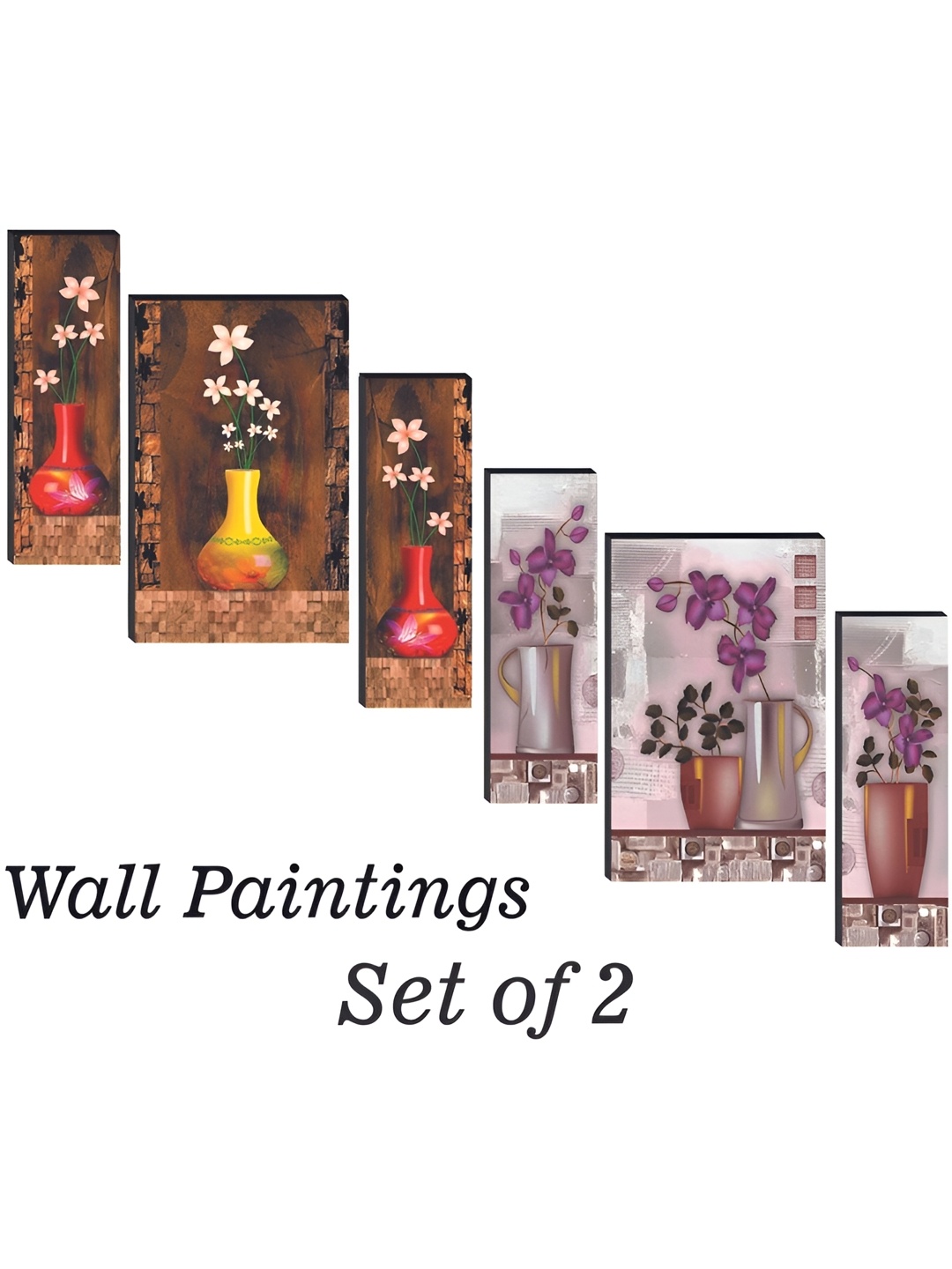 

WALLMAX 6 Pieces Red & Purple Wooden Paintings Wall Arts