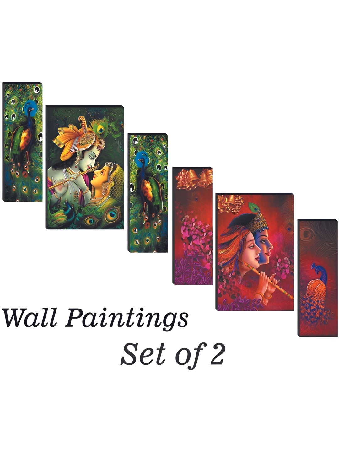 WALLMAX Green & Red 6 Pieces Wooden Religious Paintings Wall Arts