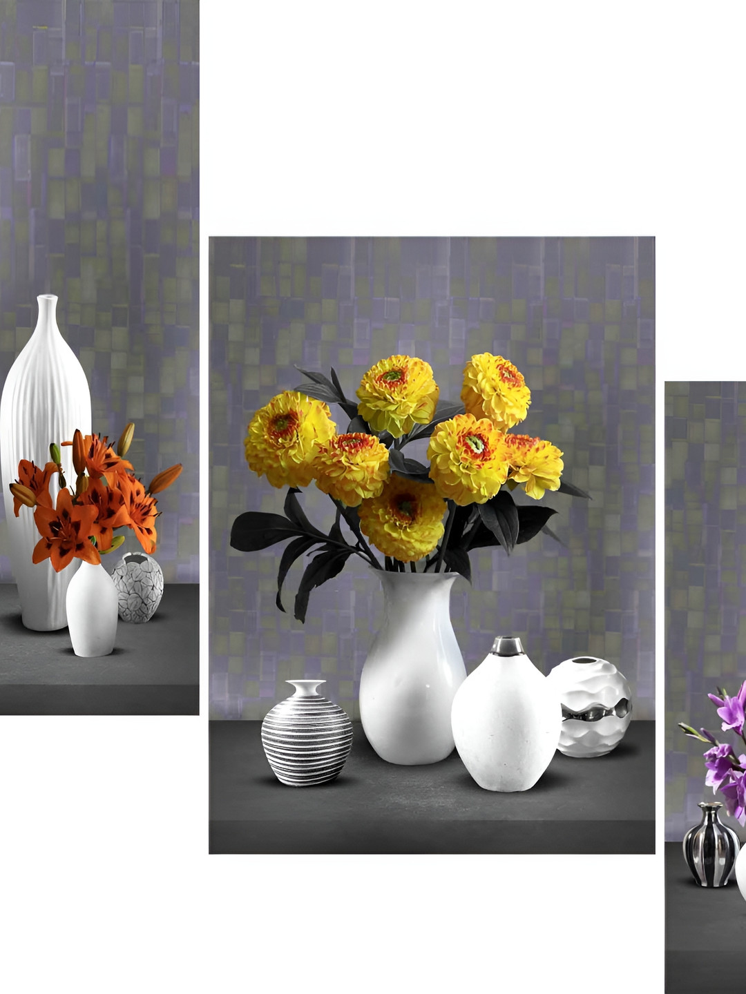

WALLMAX Grey & Yellow 3 Pieces Wooden Paintings Wall Arts