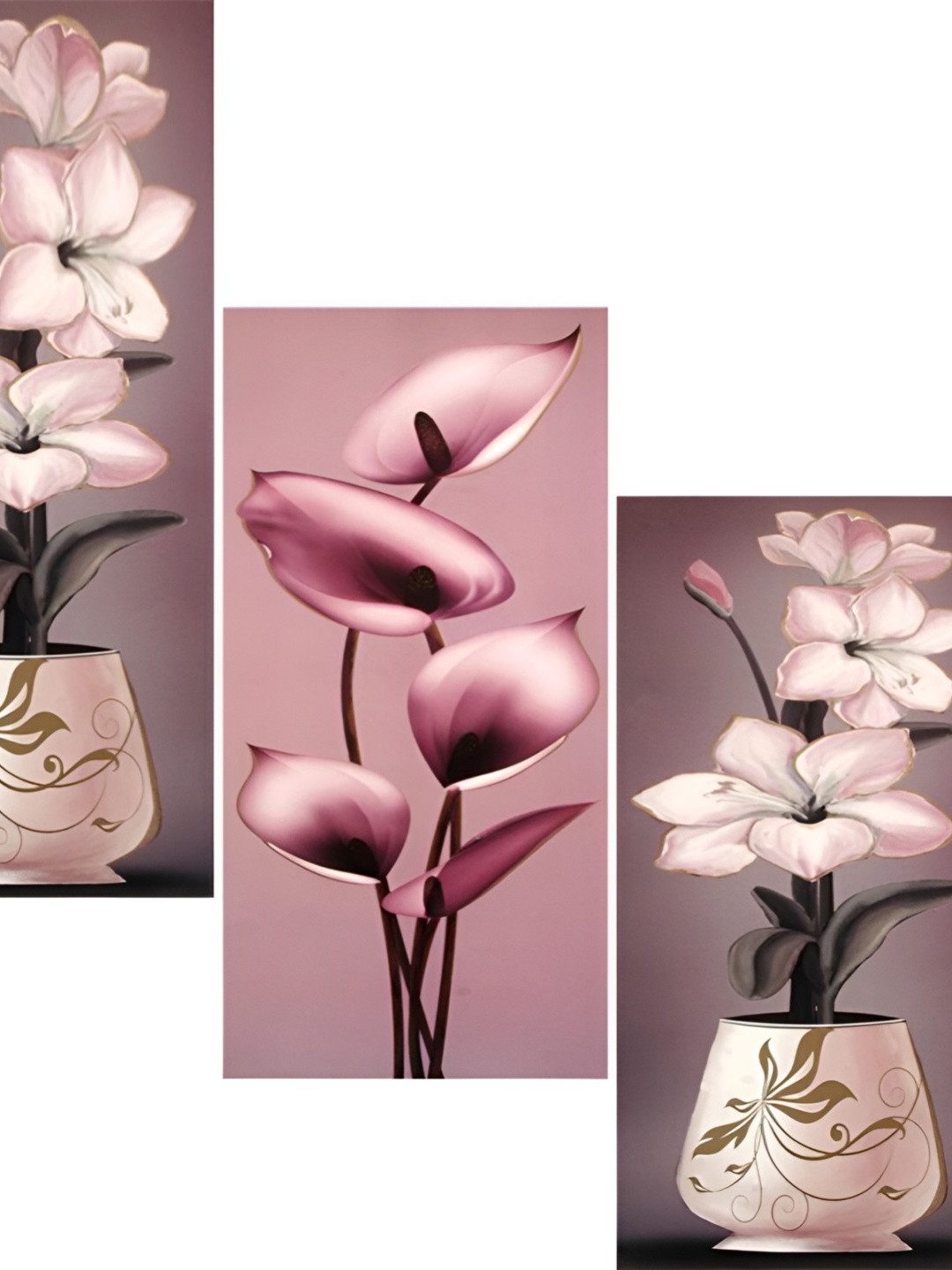 

WALLMAX Pink & Beige 3 Pcs Floral UV Textured Framed Painting Wall Art