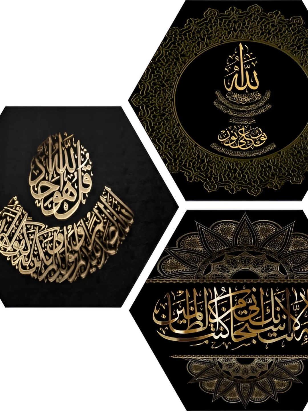 WALLMAX Black 3 Pieces Wooden Painting Wall Art, Multi