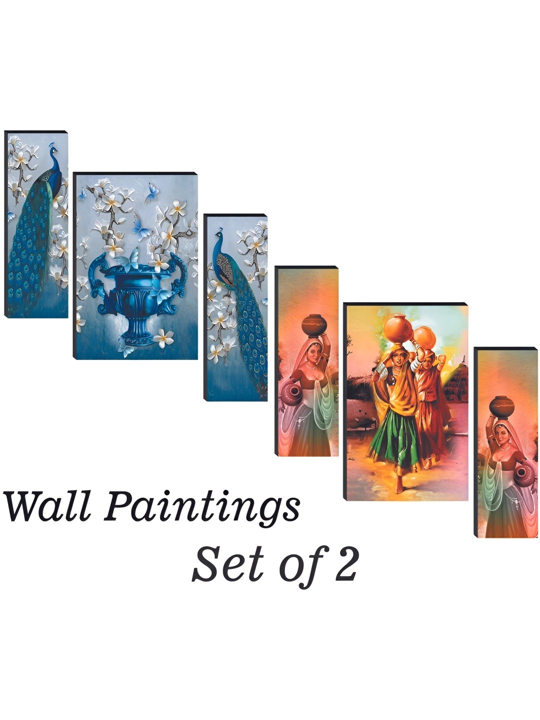

WALLMAX Blue & Green 6 Pieces Wooden Paintings Wall Art