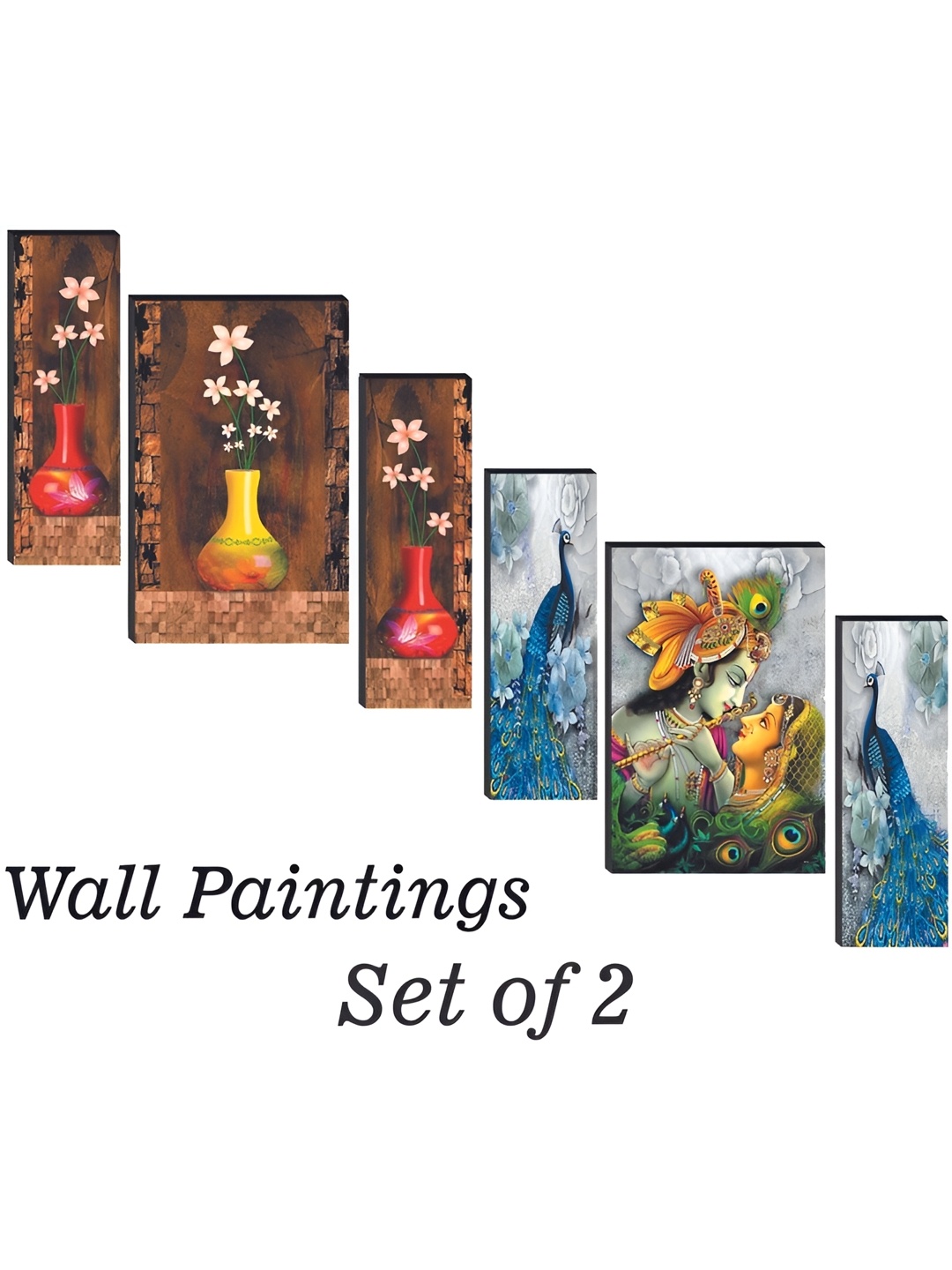 

WALLMAX Brown & Blue 6 Pieces Wooden Paintings Wall Arts