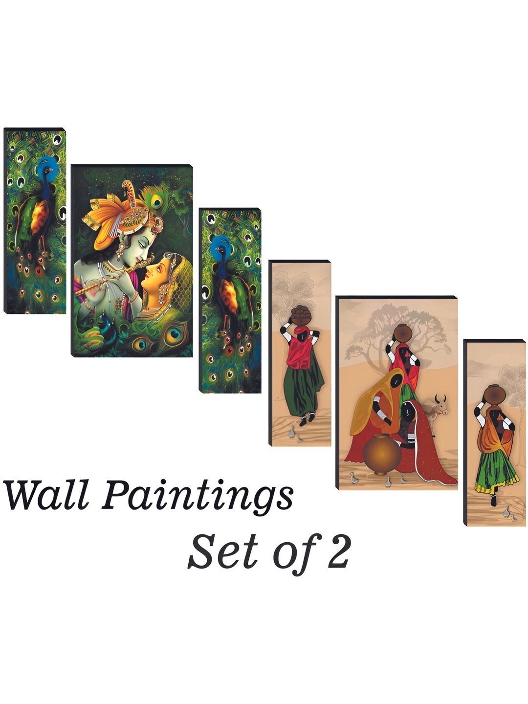 

WALLMAX Green & Red 6 Pieces Wooden Religious Paintings Wall Arts
