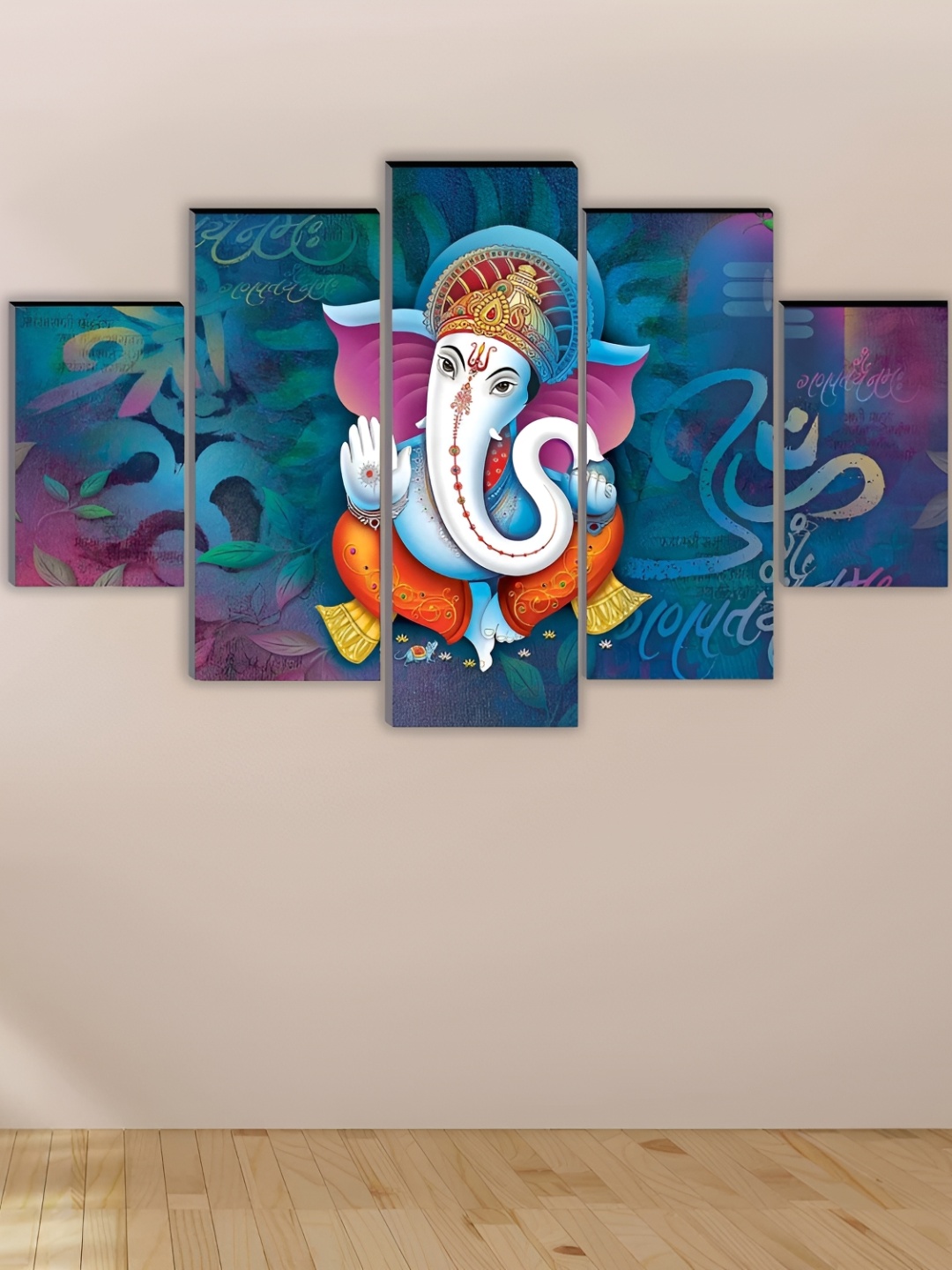 

WALLMAX Blue 5 Pcs Wooden Paintings Wall Arts