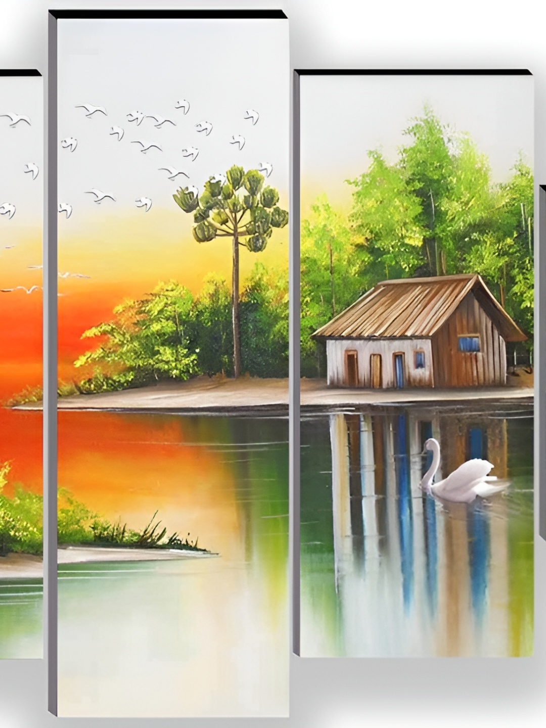 

WALLMAX Green & Orange 5 Piece Wooden Painting Wall Art