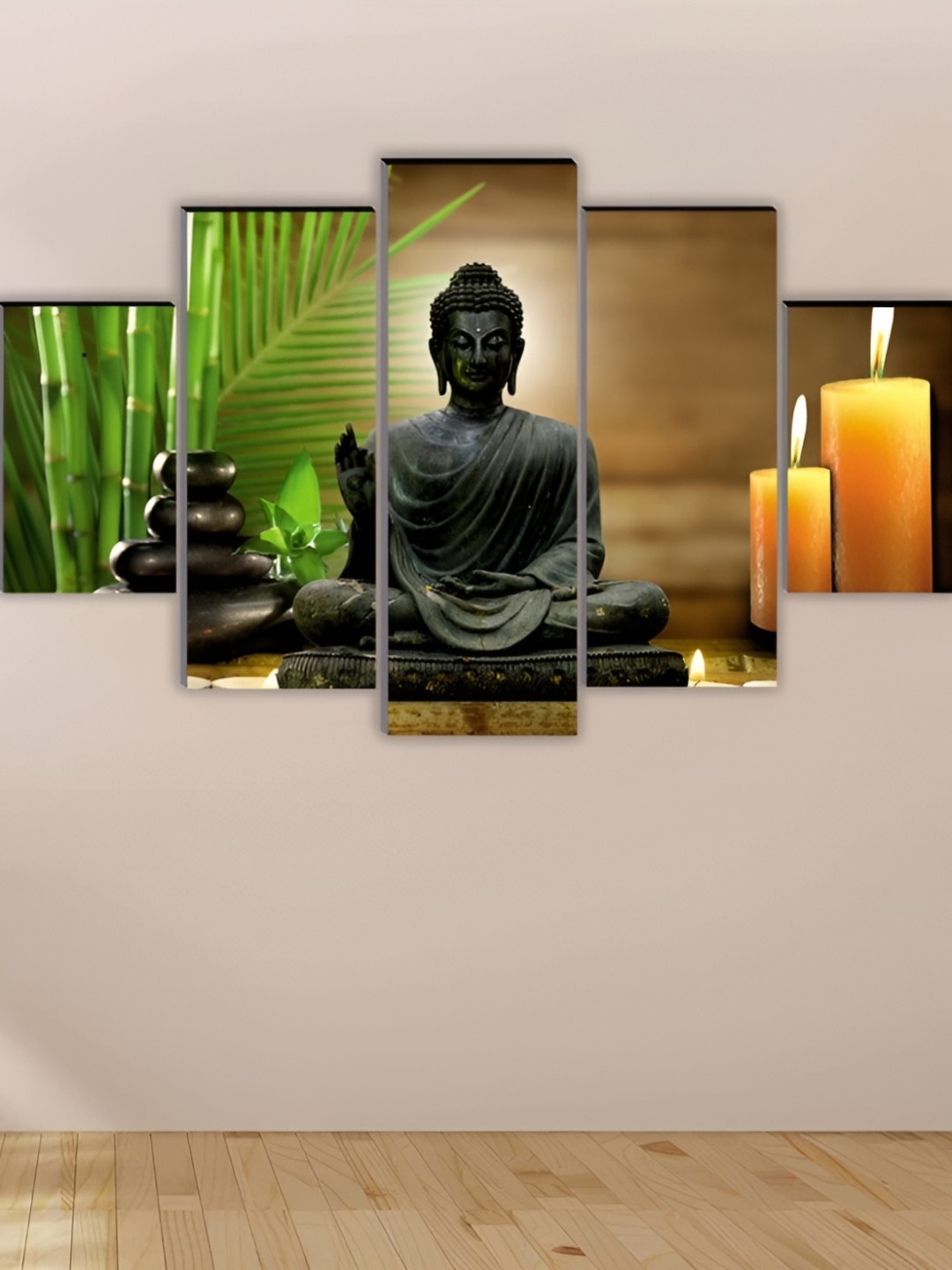 

WALLMAX Green 5 Pcs Wooden Paintings Wall Arts