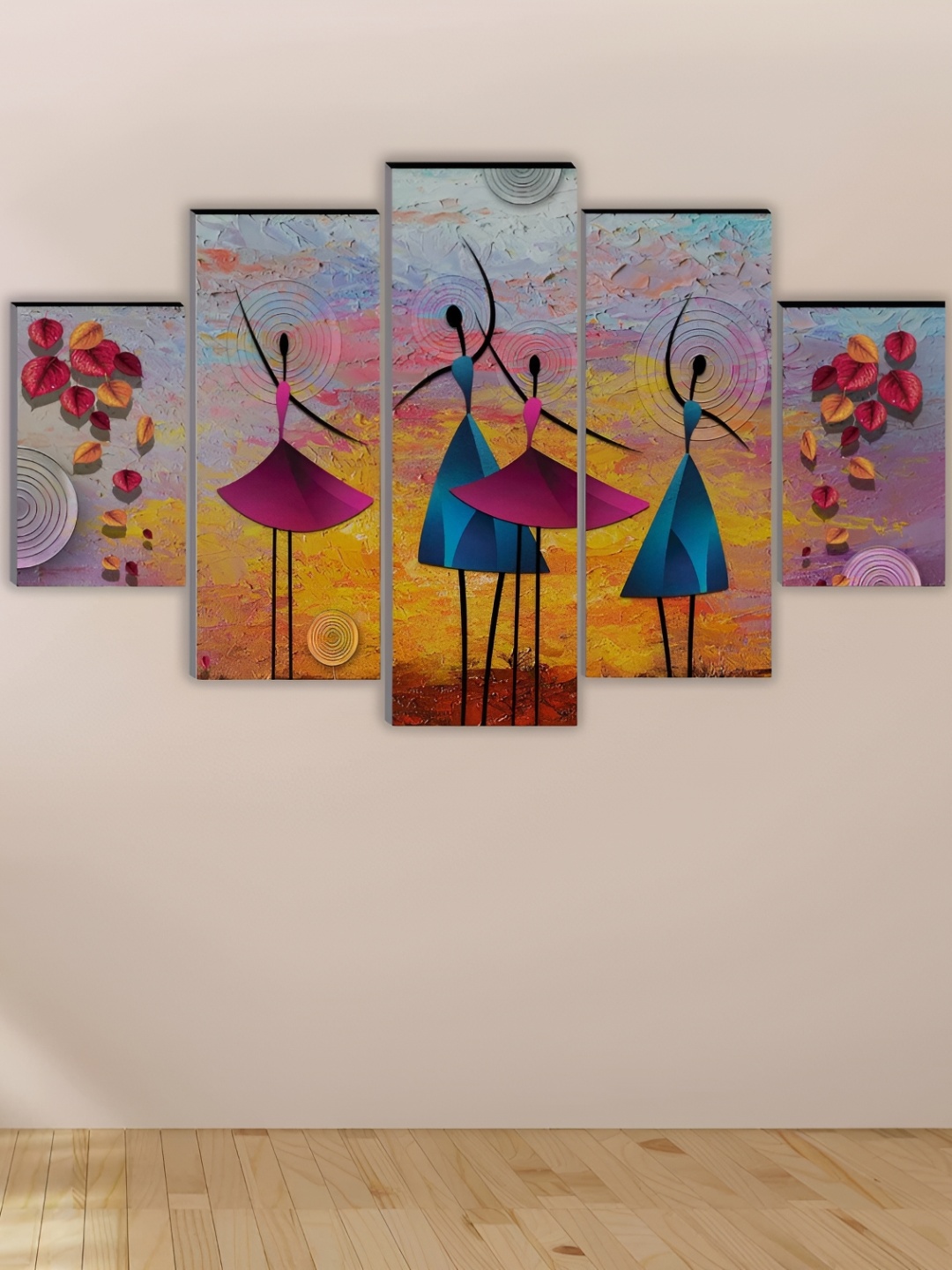 WALLMAX Yellow & Red 5 Pieces Abstract Wall Arts