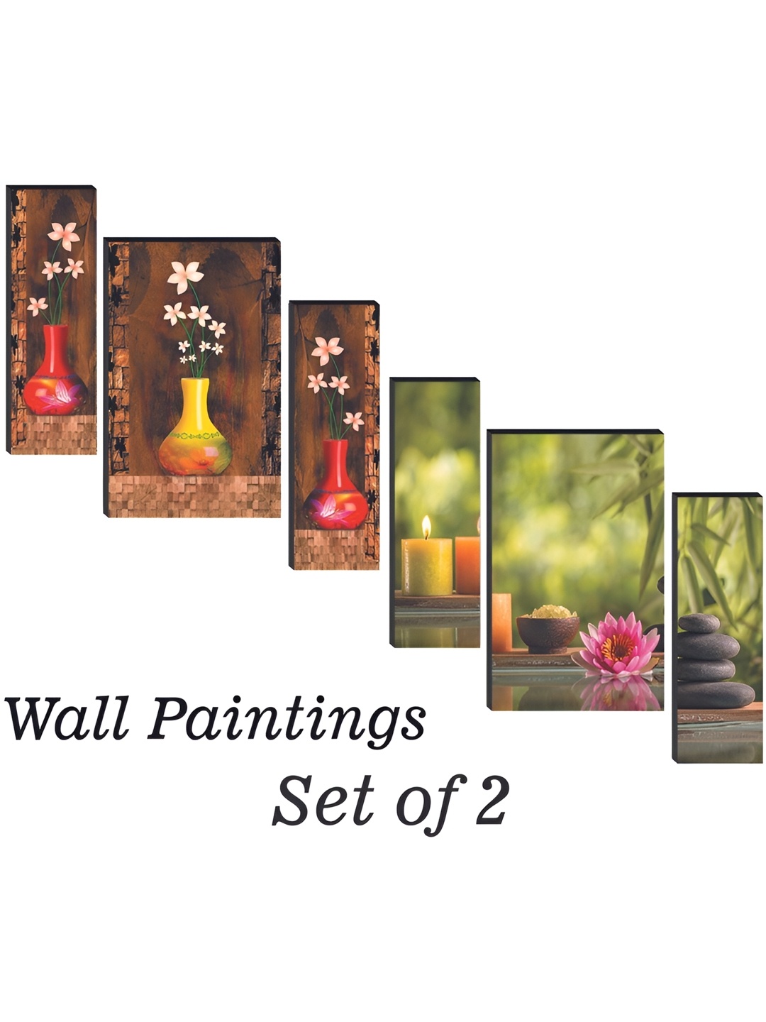 WALLMAX Brown & Green 6 Piece Wood Floral and Botanical Paintings Wall Art