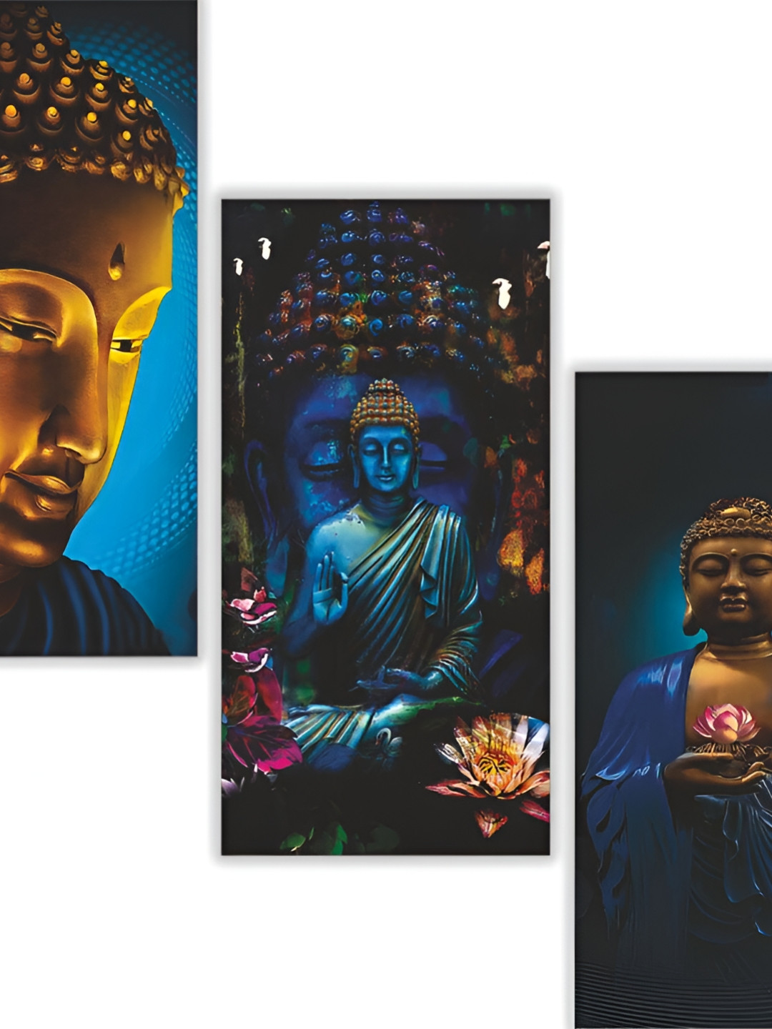 

WALLMAX Blue & Yellow 3 Piece Wood Religious Wall Art