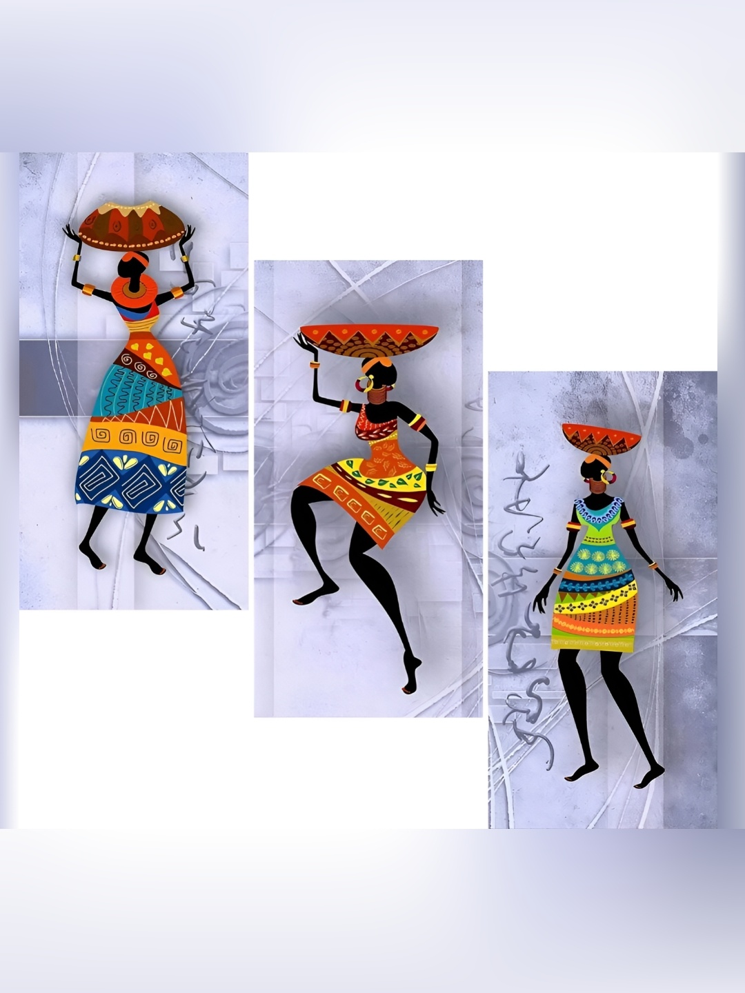 

WALLMAX Blue & Orange-Coloured 3 Pieces Wooden Painting Wall Art