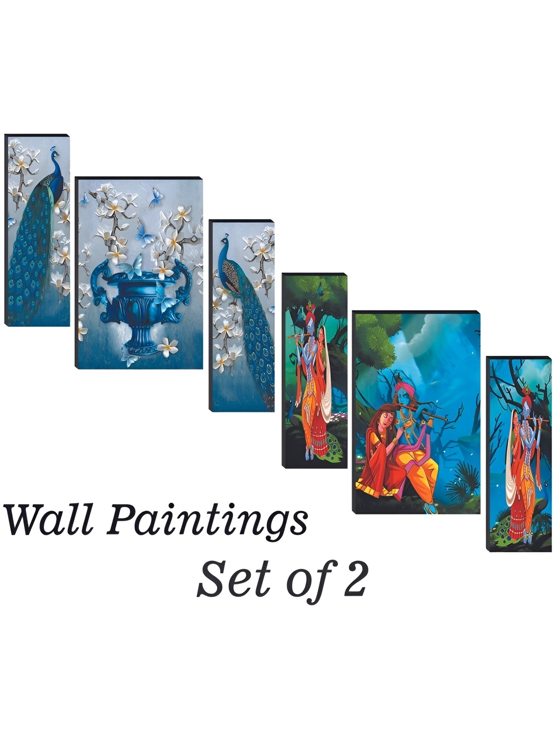 

WALLMAX Blue & Red 6 Pcs UV Textured MDF Framed Painting Wall Art