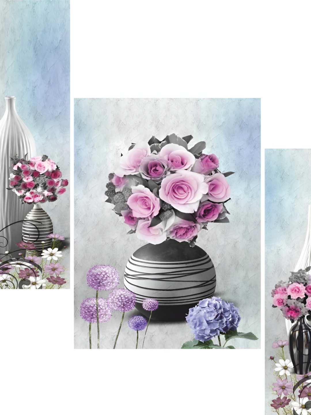

WALLMAX Pink & White 3 Piece Wooden Floral and Botanical Paintings Wall Art