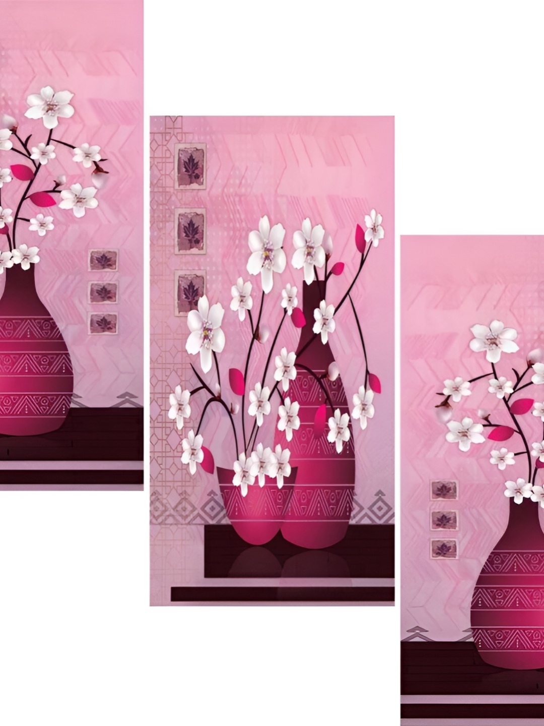 

WALLMAX Pink & White 3 Pieces Wooden Floral Paintings Wall Arts