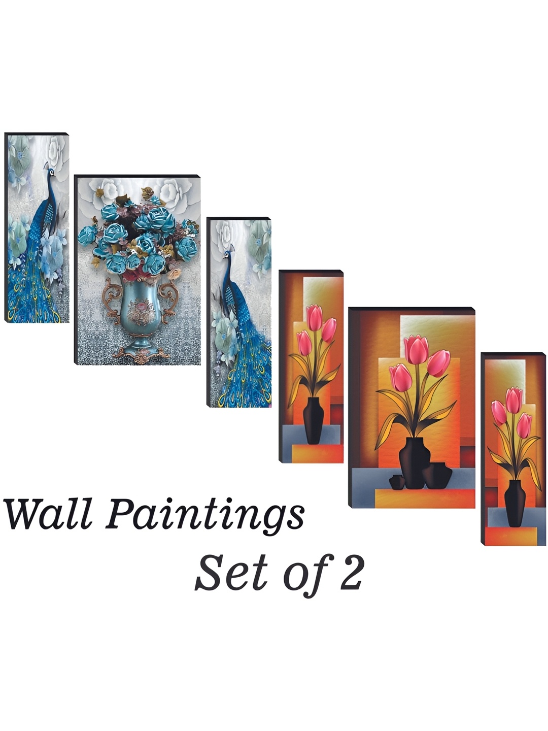 

WALLMAX Red & Blue 6 Pieces Wooden Paintings Wall Arts