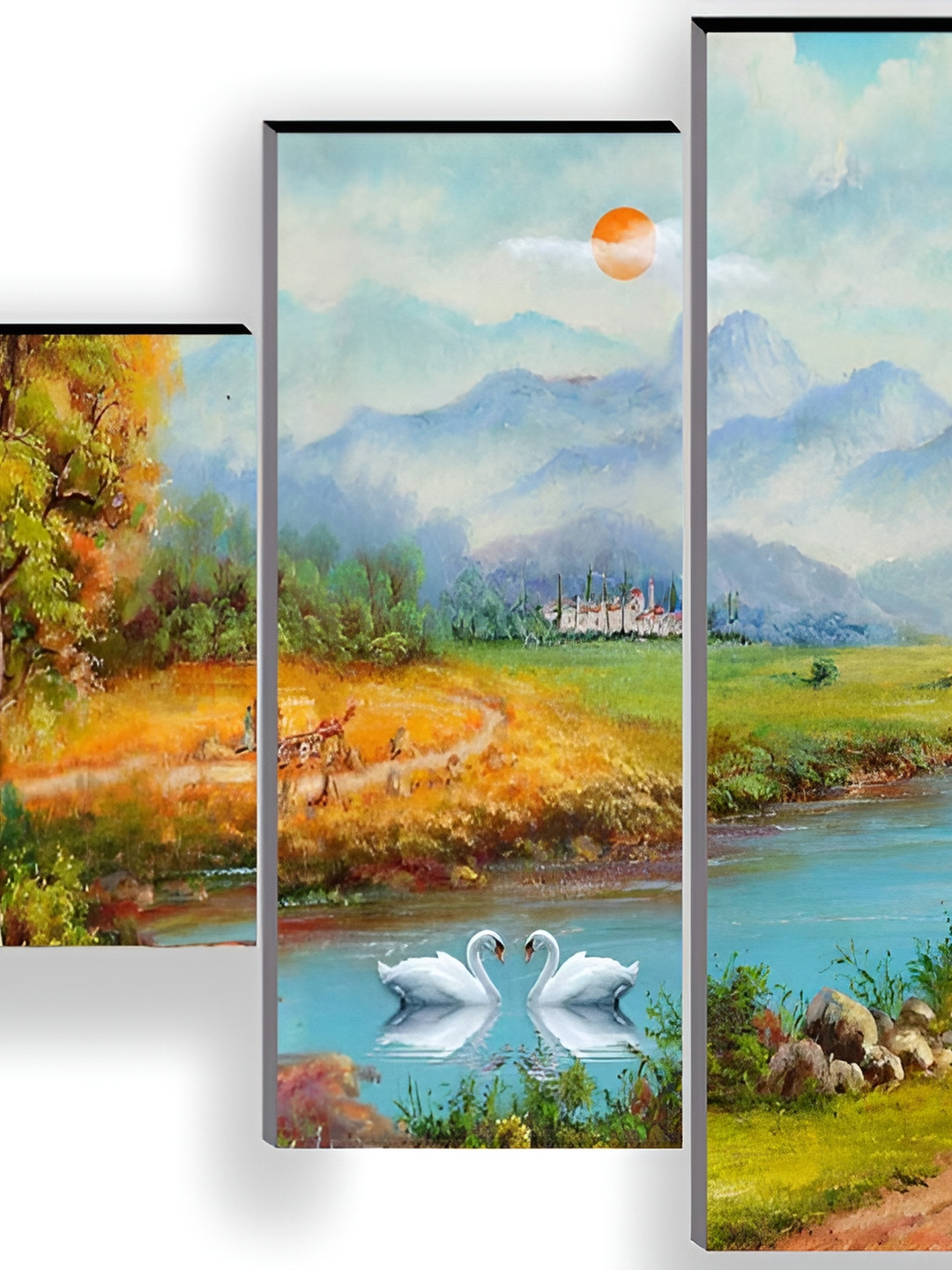 

WALLMAX Blue & Green 5 Pcs UV Textured MDF Framed Painting Wall Art