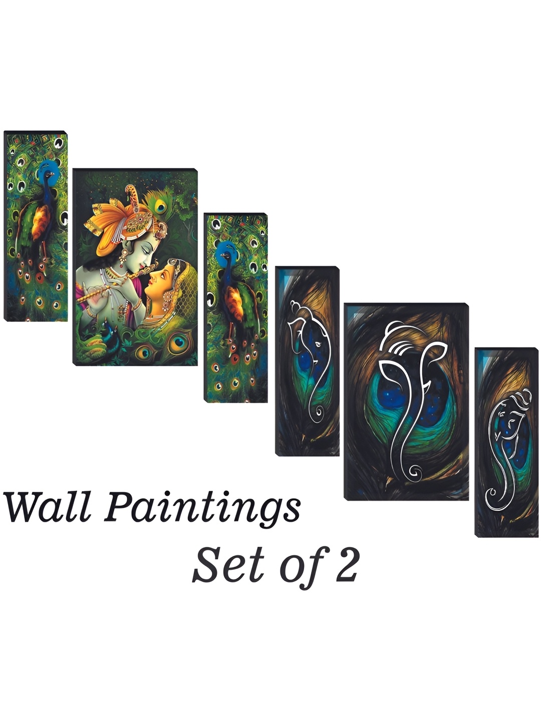 WALLMAX Green & Blue 6 Pieces Wooden Paintings Wall Arts