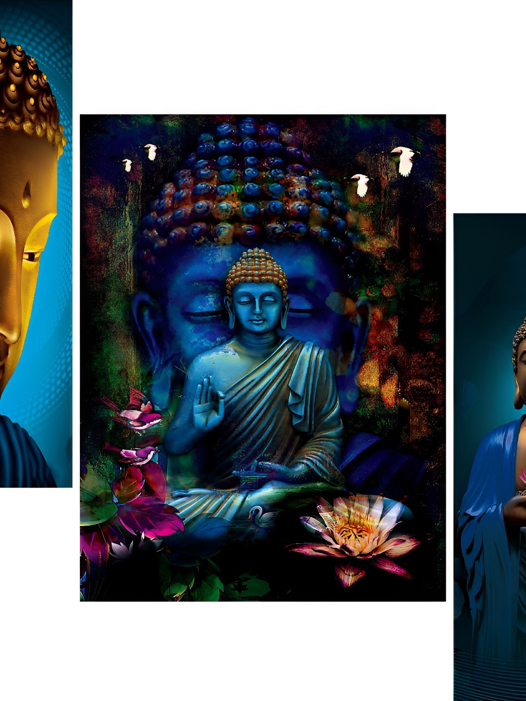 

WALLMAX Blue & Beige 3 Pcs UV Textured MDF Framed Wall Art