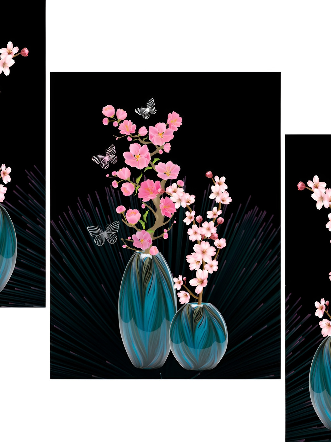 

WALLMAX Black & Pink 3 Pieces Wooden Floral and Botanical Painting Wall Art