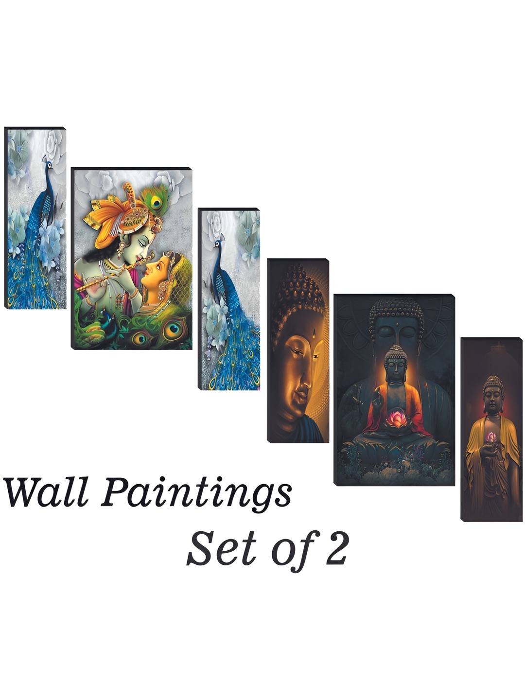 

WALLMAX Blue & Orange-Coloured 6 Piece Wood Religious Paintings Wall Art