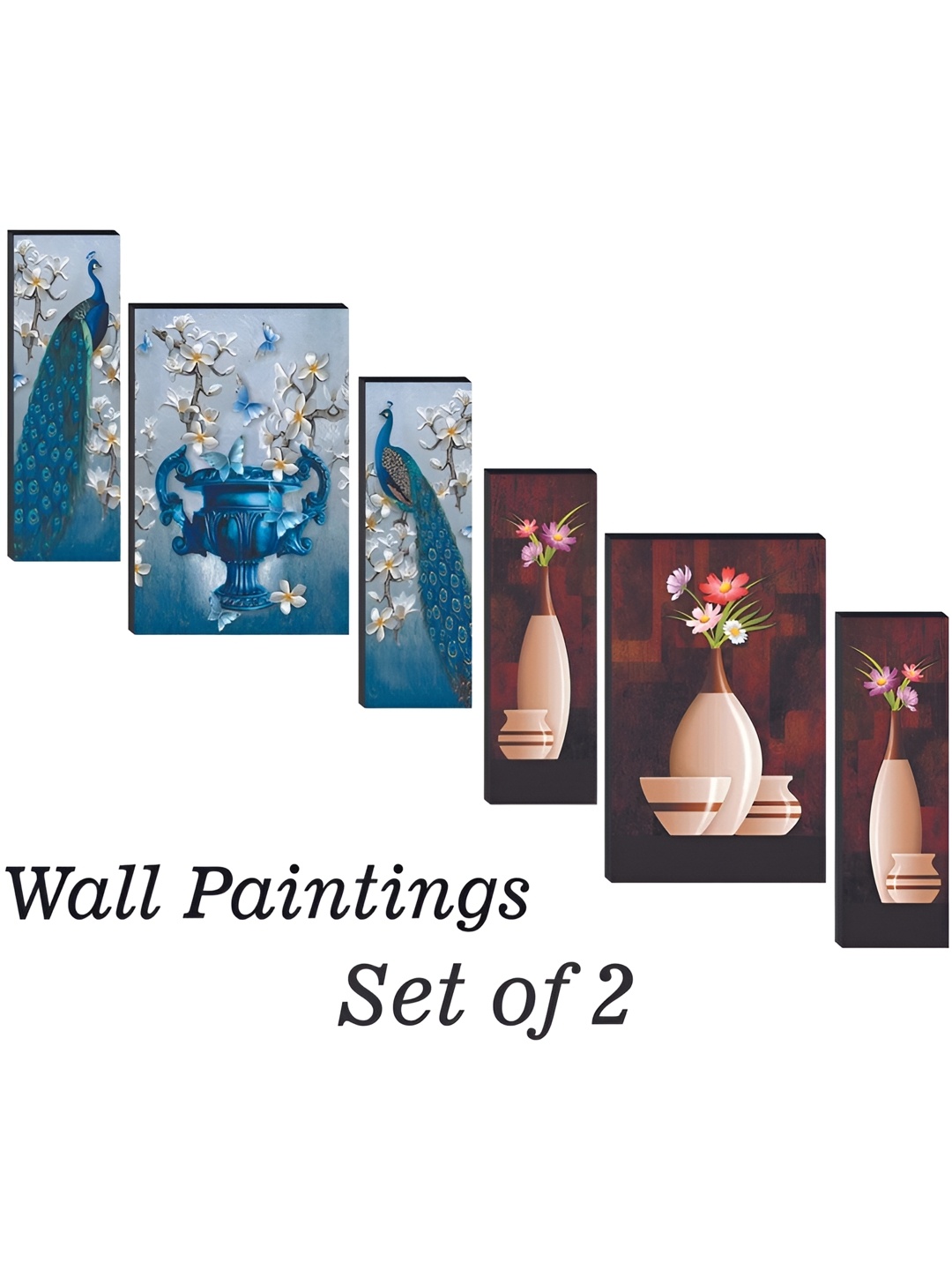

WALLMAX Brown & Blue 6 Pieces Wooden Paintings Wall Arts