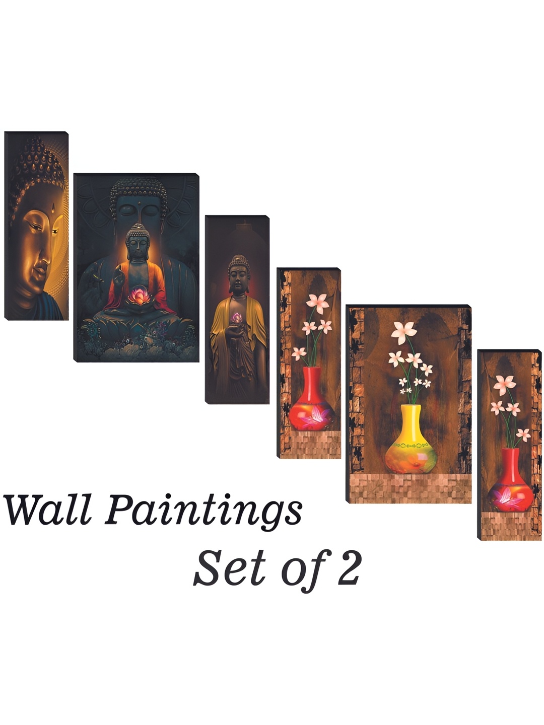 

WALLMAX Brown & Grey 6 Pcs UV Textured MDF Framed Wall Art