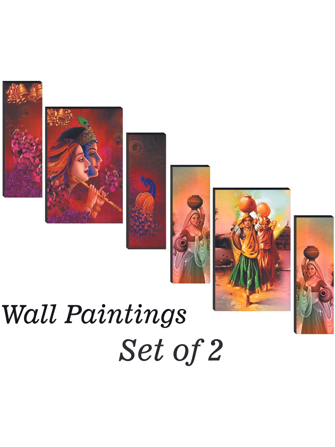

WALLMAX Pink & Blue 6 Pieces UV Textured MDF Framed Paintings Wall Art