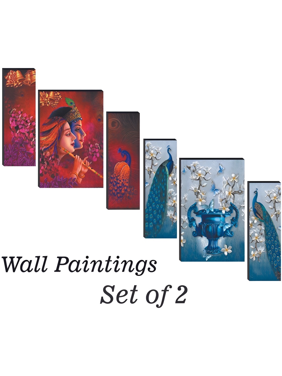 

WALLMAX Red & Blue 6 Pieces Wooden Religious Paintings Wall Arts