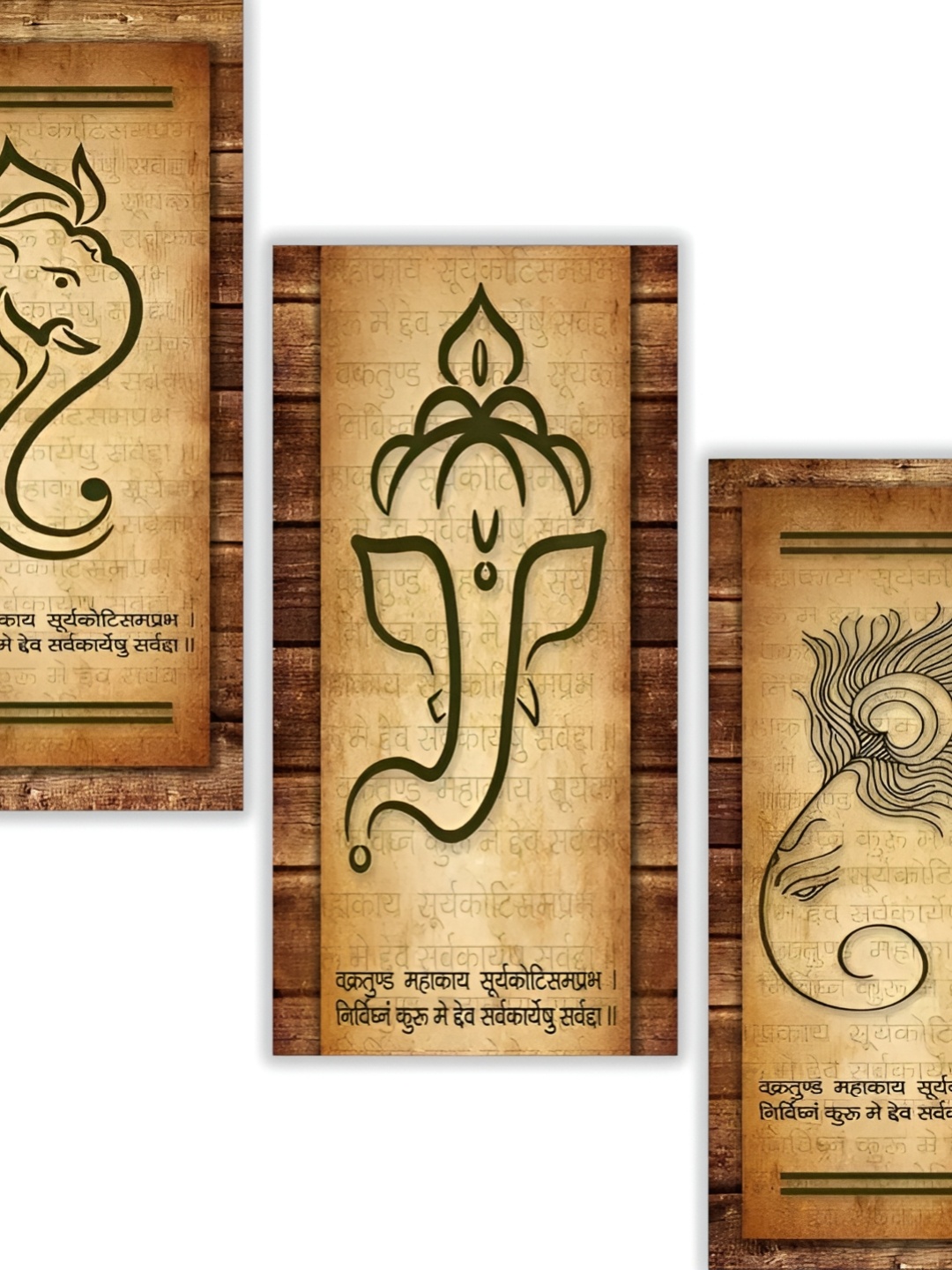 WALLMAX Brown 3 Pieces Wooden Paintings Wall Arts