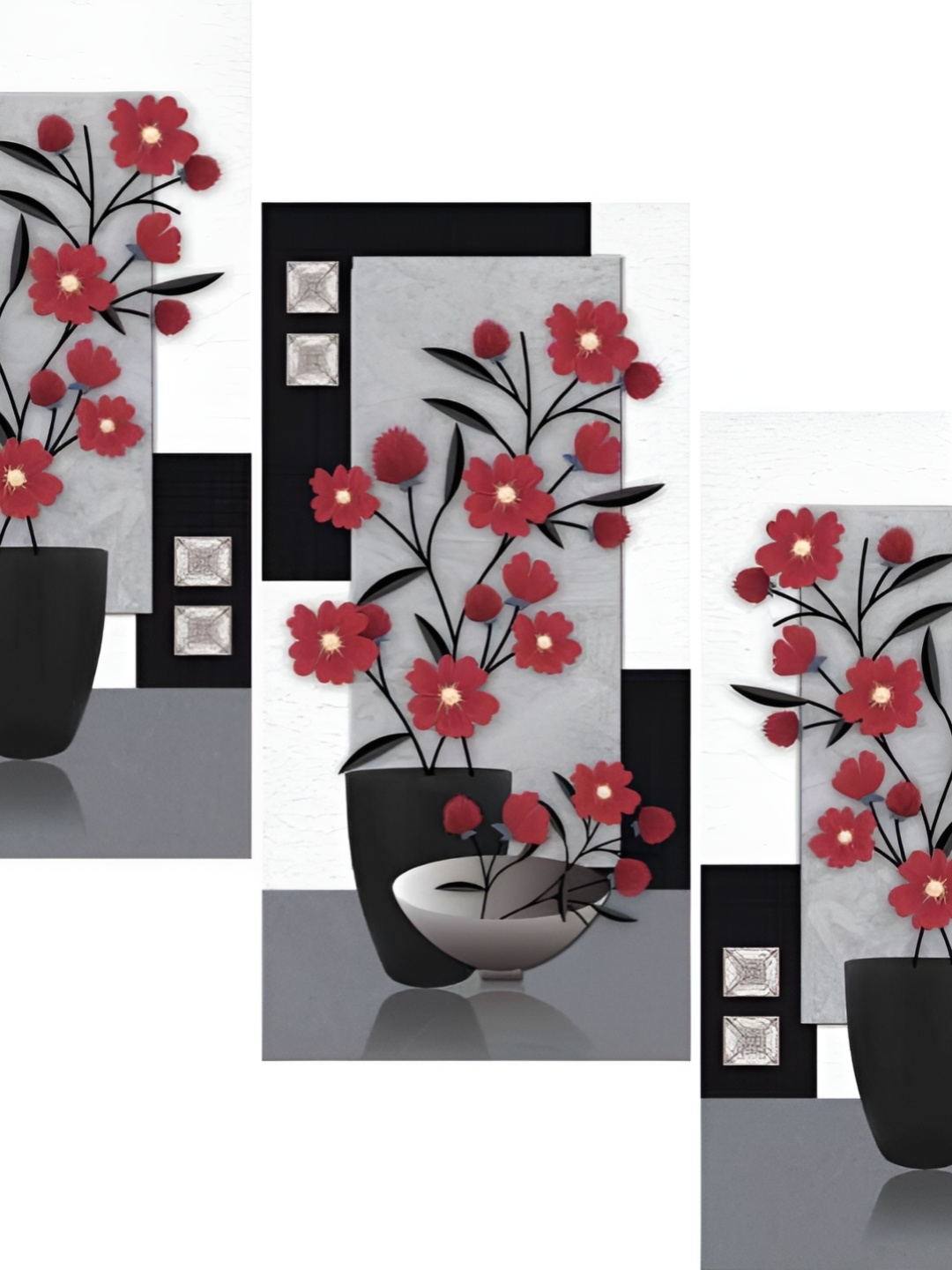 

WALLMAX Red & White 3 Pieces Wooden Paintings Wall Arts
