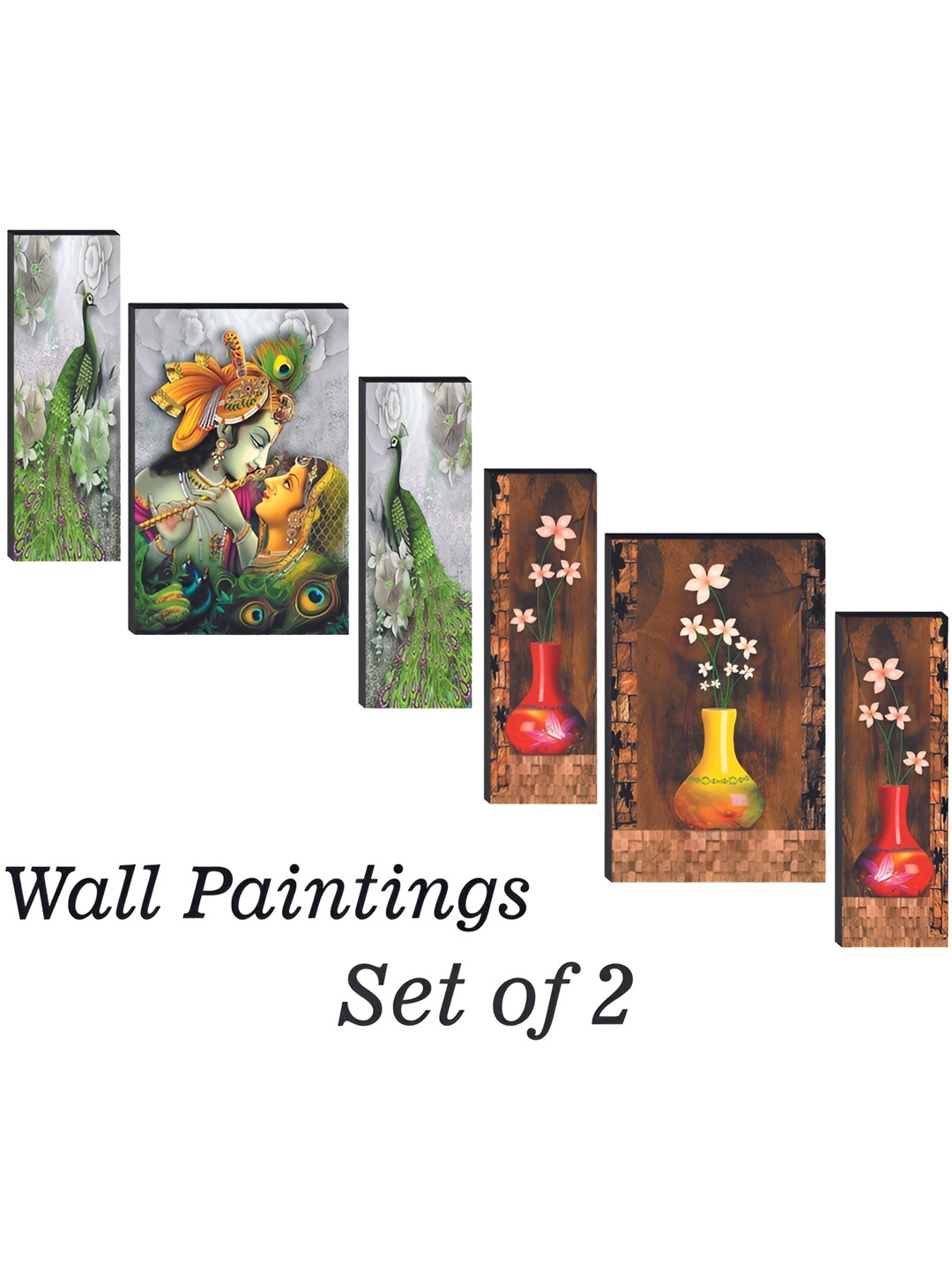 

WALLMAX Green & Brown 6 Pcs UV Textured MDF Framed Painting Wall Art