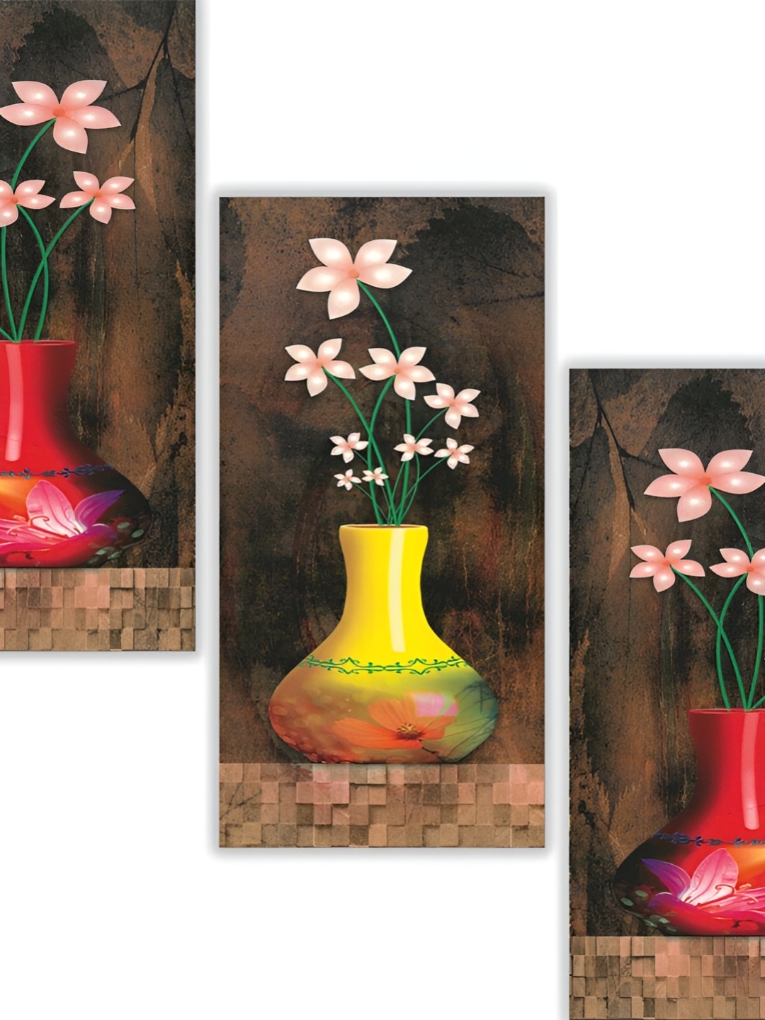 

WALLMAX Pink & Yellow 3 Pieces Floral and Botanical Wall Arts