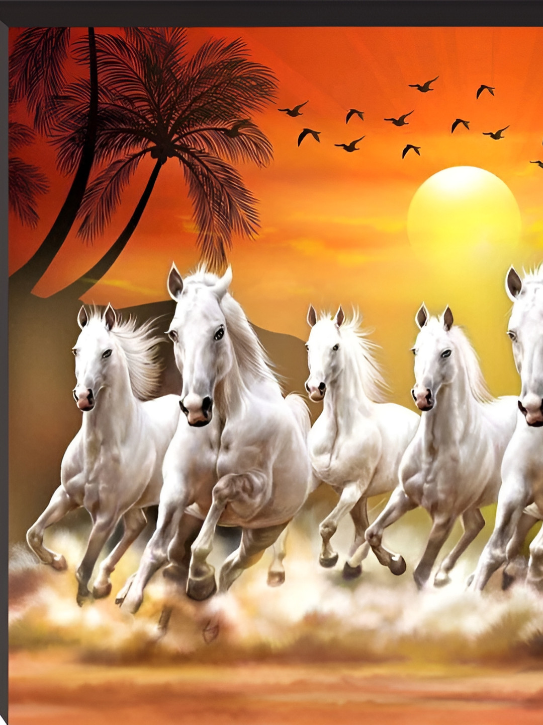 

WALLMAX White & Orange Horses UV Textured MDF Framed Painting Wall Arts